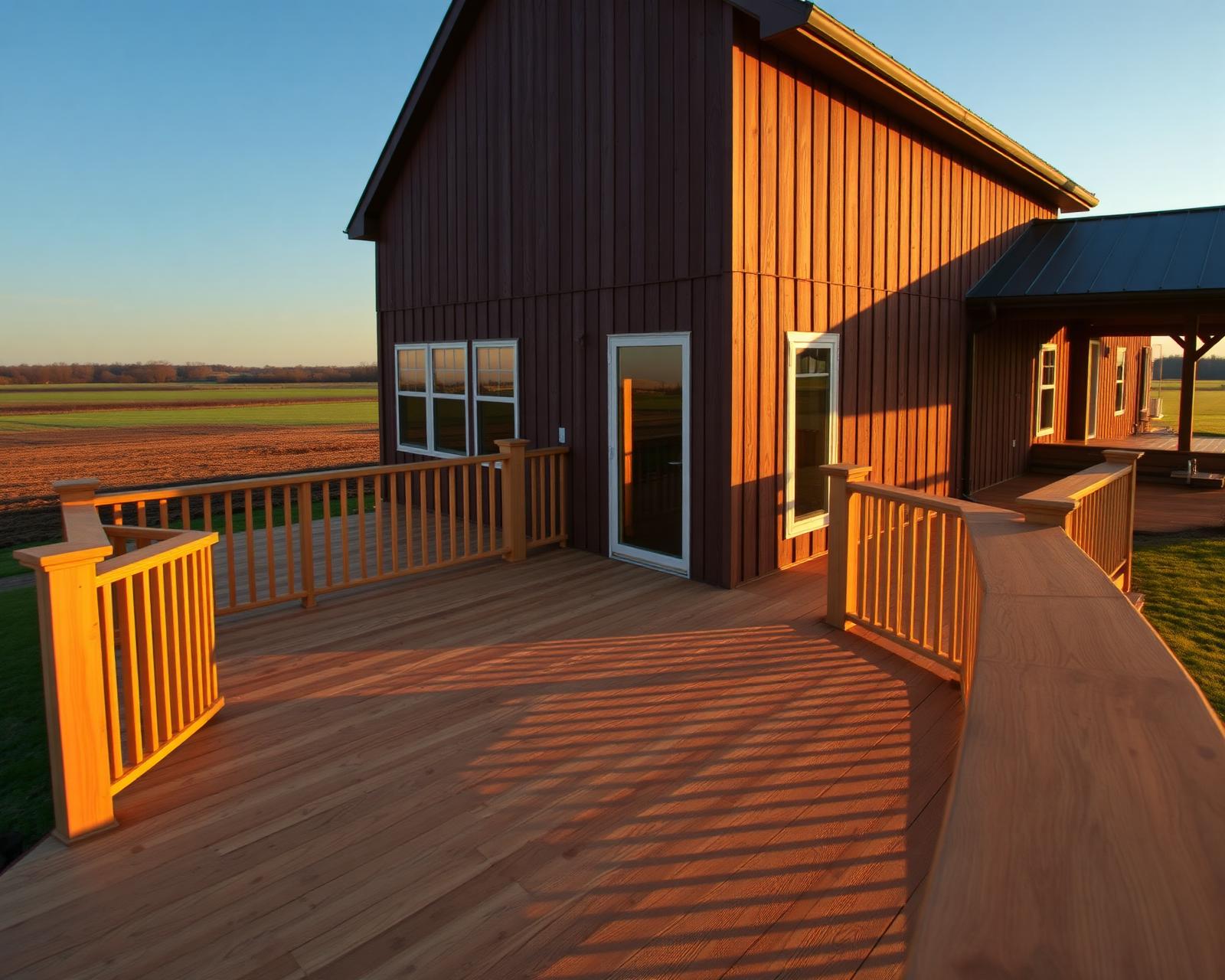 Wraparound cedar deck on Ohio farmhouse